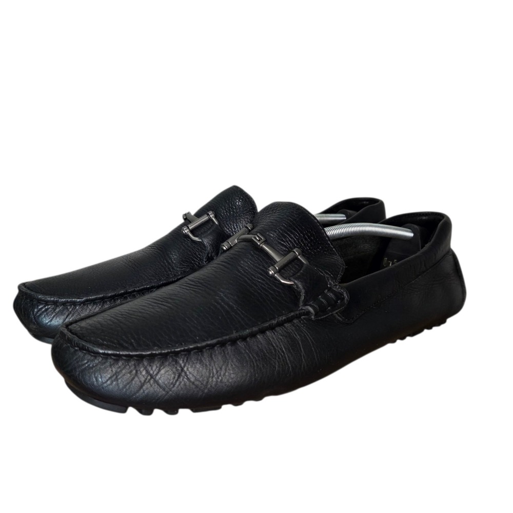 Nordstrom Mens Leather Driving Loafers Size 12 Black Bit Moc Toe Driver